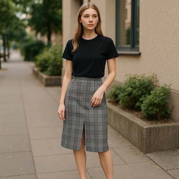 Michael Kors Collection Plaid Wool Skirt Size 4 - Picture 1 of 11